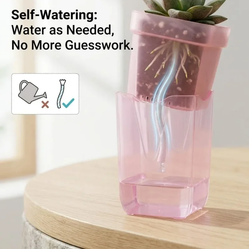 Transparent Pink Self Watering - Self-Watering Planter 评论和价格